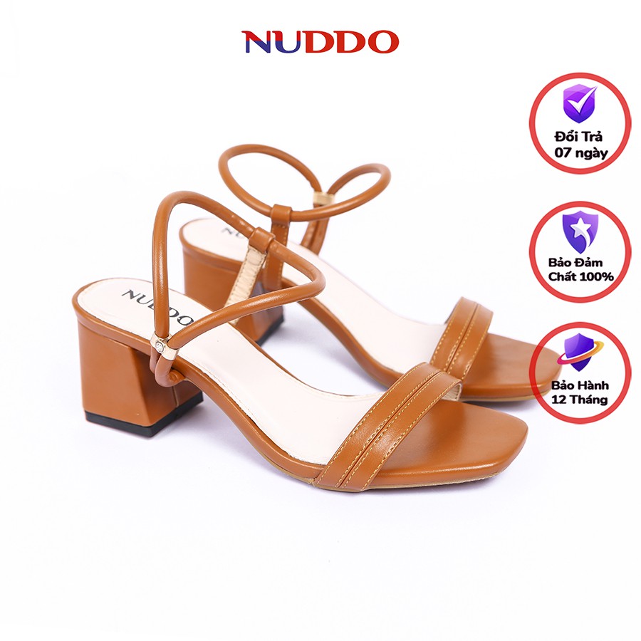 Giày sandal nữ cao gót NUDDO quai ngang đế vuông 5 cm da cao cấp