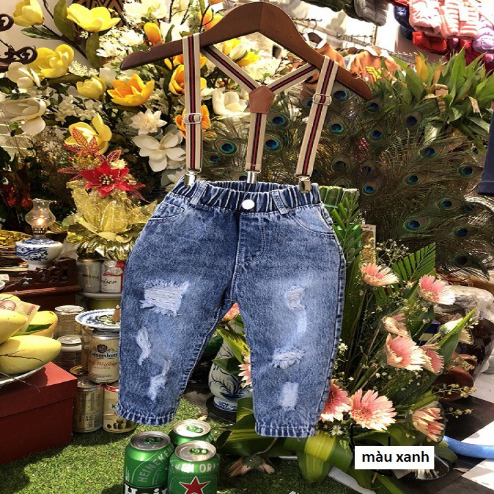 QUẦN JEAN RÁCH KÈM DÂY YẾM CHO BÉ TRAI SIÊU NGẦU