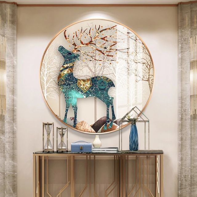 Tranh thêu chữ thập chỉ lụa nai tài lộc