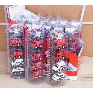 SET 4 Xe đồ chơi ỏ-ĐỘNG CƠ BÁNH ĐÀ -XE CỨU HỎA Phiên bản Cartoon Pocket Toy