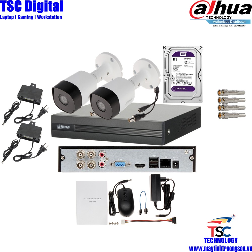 Combo Camera TSCD42T DAHUA 2 Mắt Cam 2M Dahua DSS | Kèm Ổ Cứng Lưu Trữ 2Tb/ 2000Gb