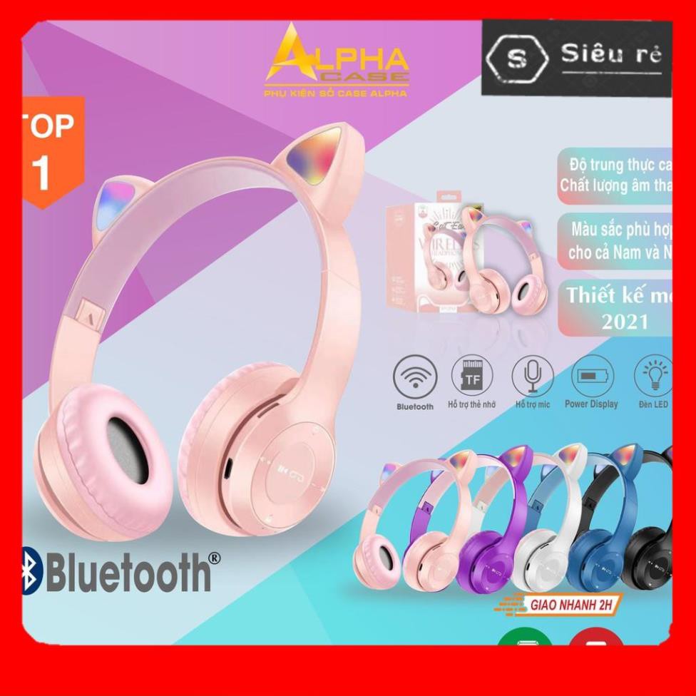 Tai Nghe Bluetooth, Headphone Tai Mèo Dễ Thương Có Mic,Âm Bass Mạnh Mẽ Dung Lượng Pin Khủng 400mAh (PD120156)