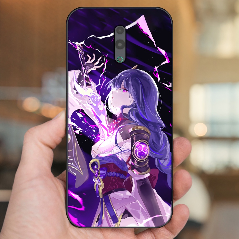Ốp lưng Oppo Reno viền đen in hình Raiden Shogun Genshin Impact