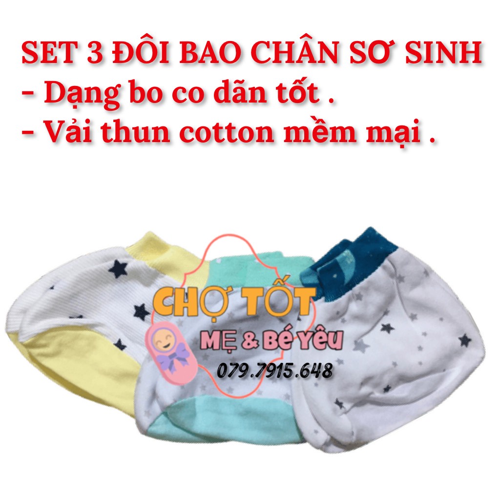 Set 3 Đôi Bao Chân Cho Bé Sơ Sinh Hotga (sơ sinh-6 tháng vải cotton bo thun )