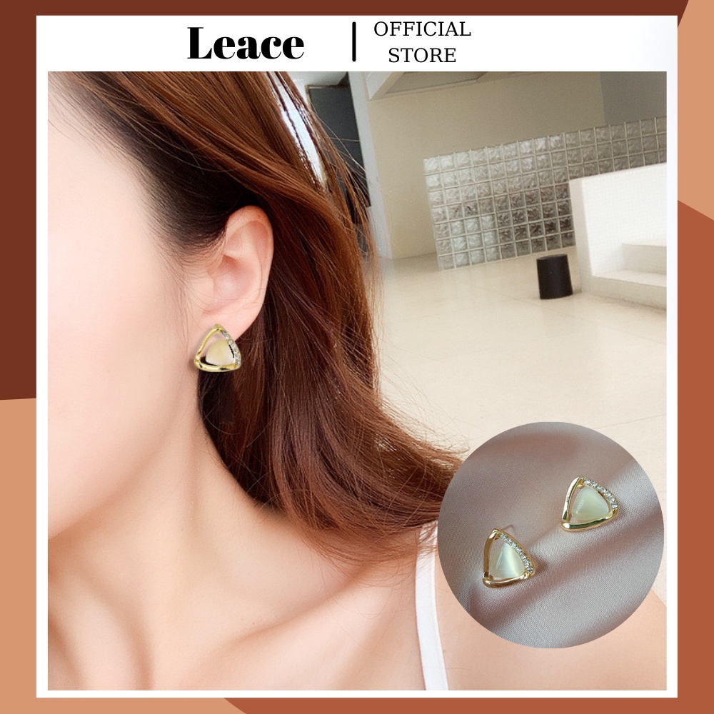 Bông tai khuyên tai tam giác đính đá xà cừ ER019 Leace.accessories