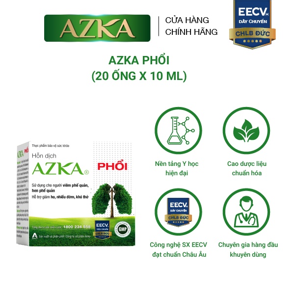 AZKA Phổi - Hỗ trợ giảm ho, nhiều đờm, khó thở (Hộp 20 ống)