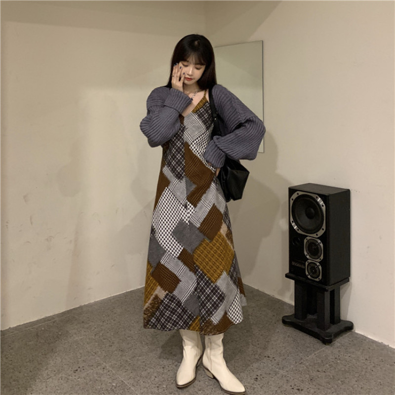 Đầm dài không tay hai dây cổ V họa tiết cá tính cho nữ