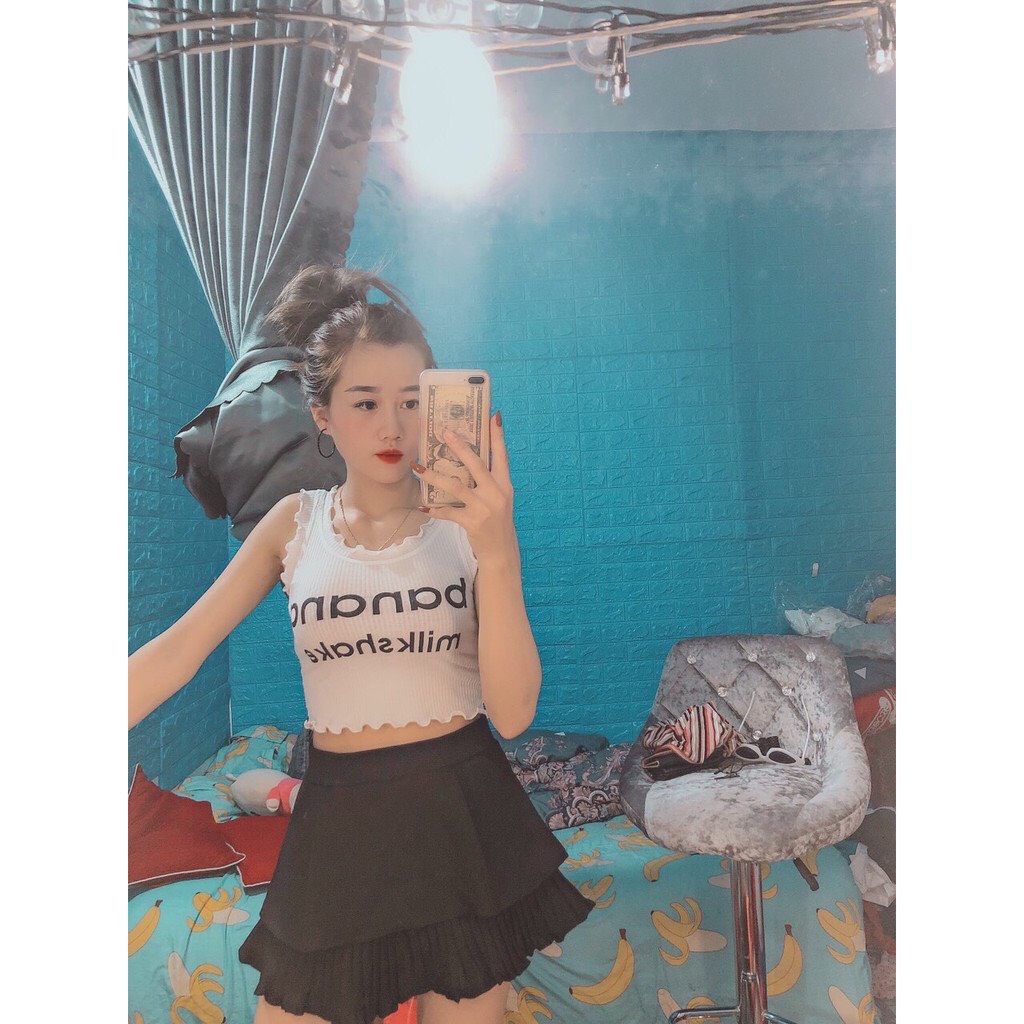 Áo croptop ba lỗ in banana milk shake A236