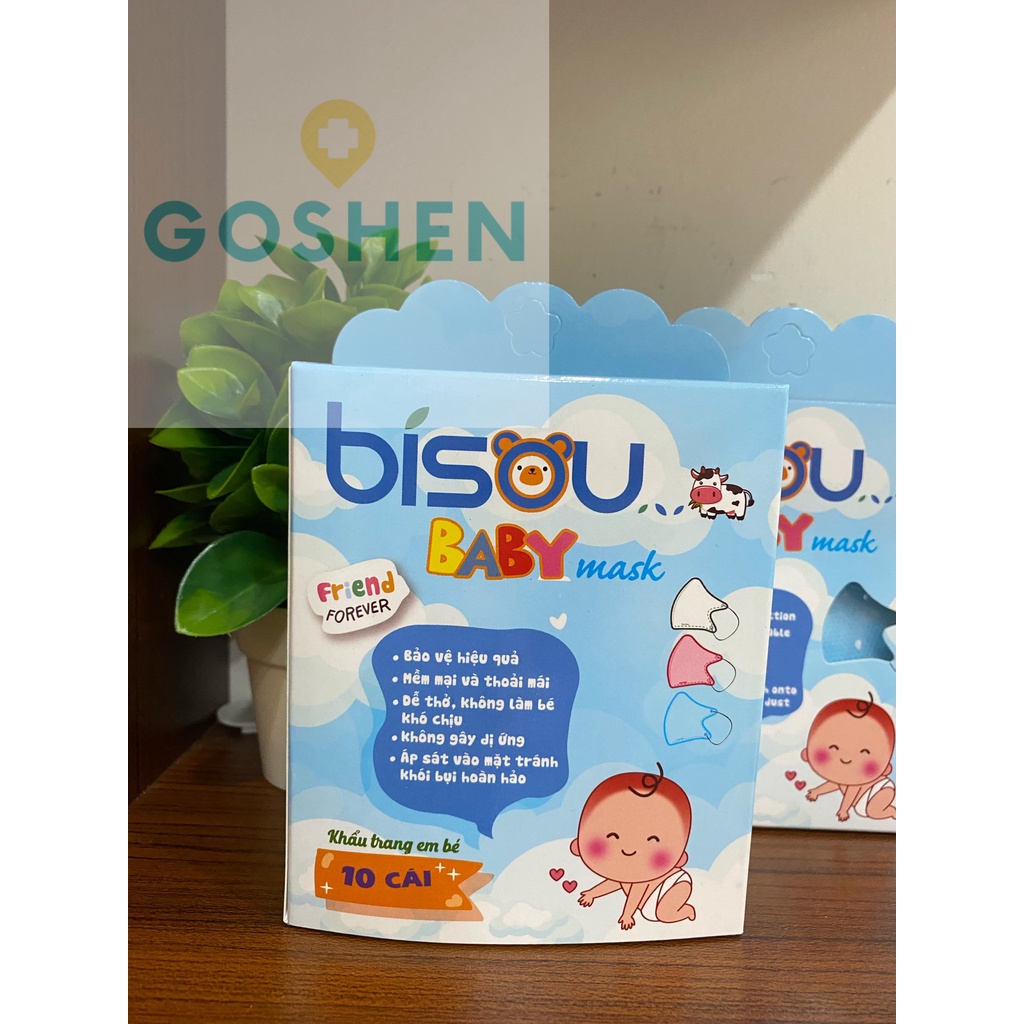 1 Hộp 10 cái Khẩu Trang Y Tế Trẻ em Bisou Baby Kháng Khuẩn, Bảo Vệ Hiệu Quả, Đạt tiêu chuẩn kiểm định