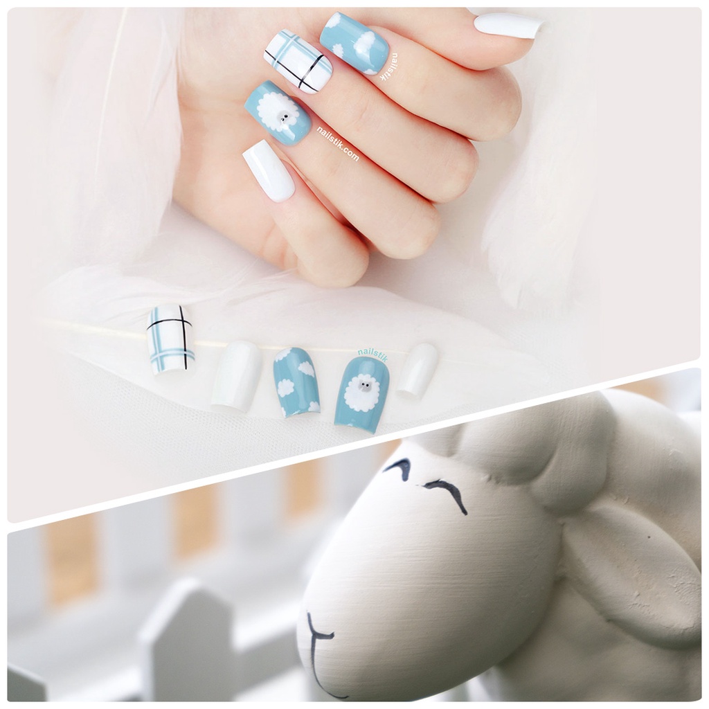 Móng úp thiết kế by NAILSTIK, màu xanh dương, form móng ngang, ngắn/dài, 002