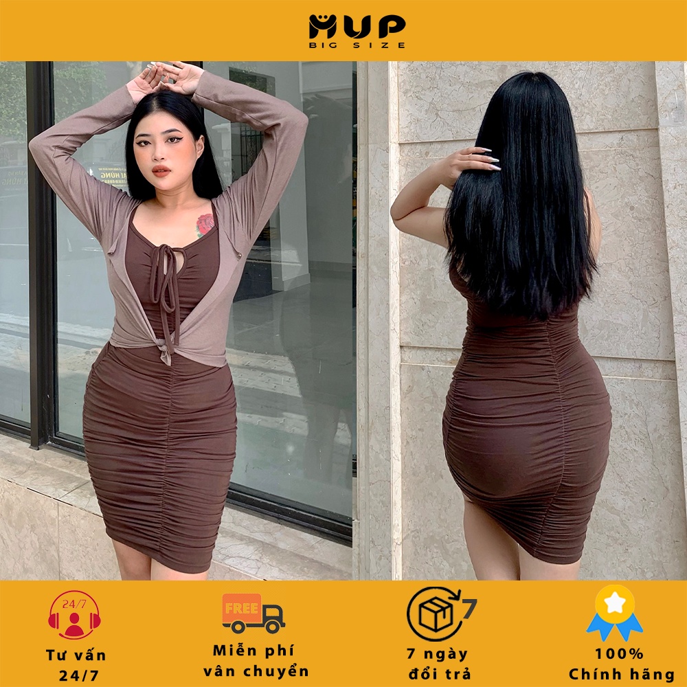 Đầm body bigsize 2 dây sexy tôn dáng dây rút MUP Bigsize DBD02