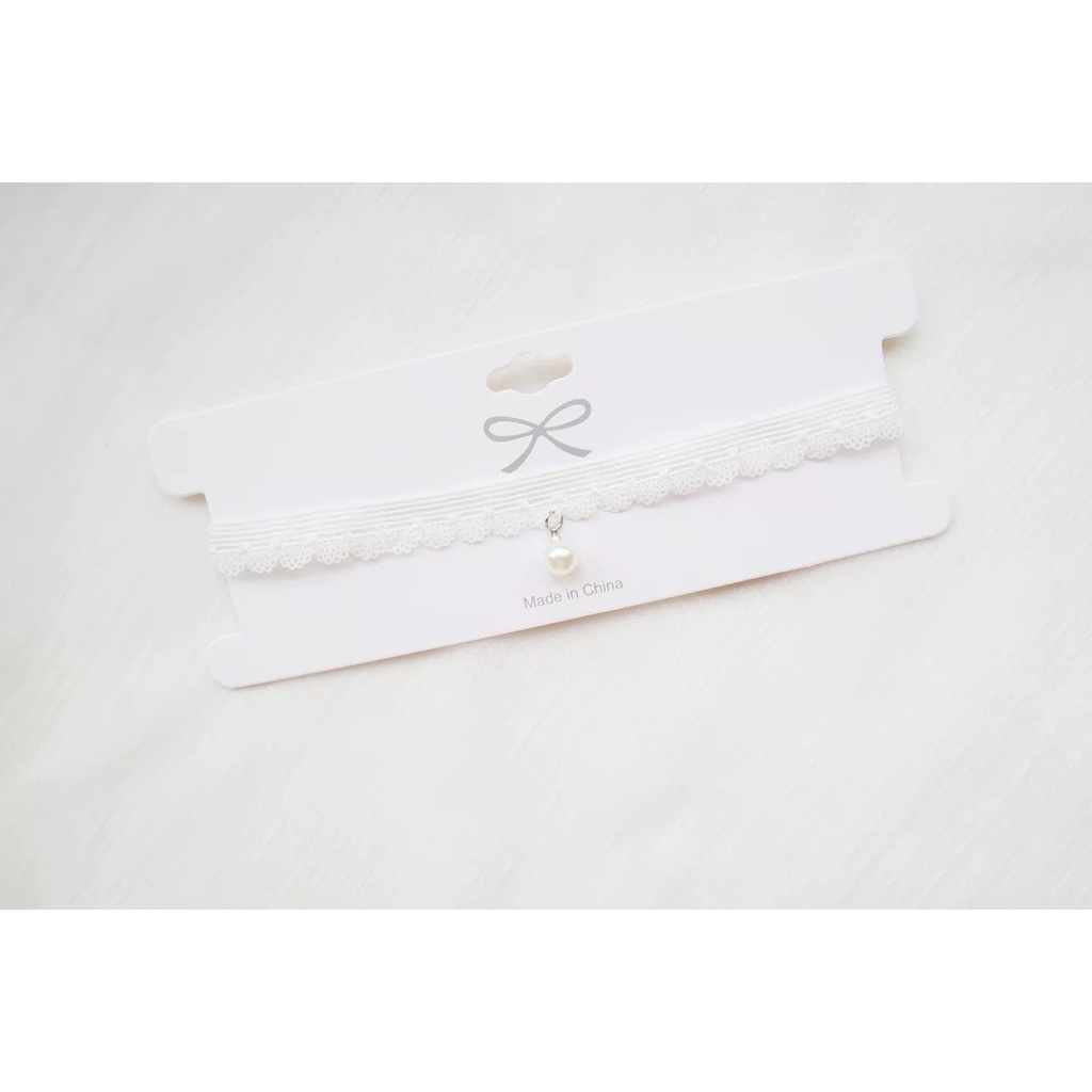 Vòng Cổ choker Nhung Trắng Đính Ngọc Trai Nhân Tạo Phong Cách Nhật Bản