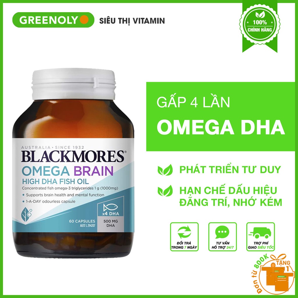 Bổ Não Blackmores Omega Brain 4x DHA - Viên Uống Dầu Cá Phát Triển Não Bộ, Trí Nhớ Hộp 60 Viên
