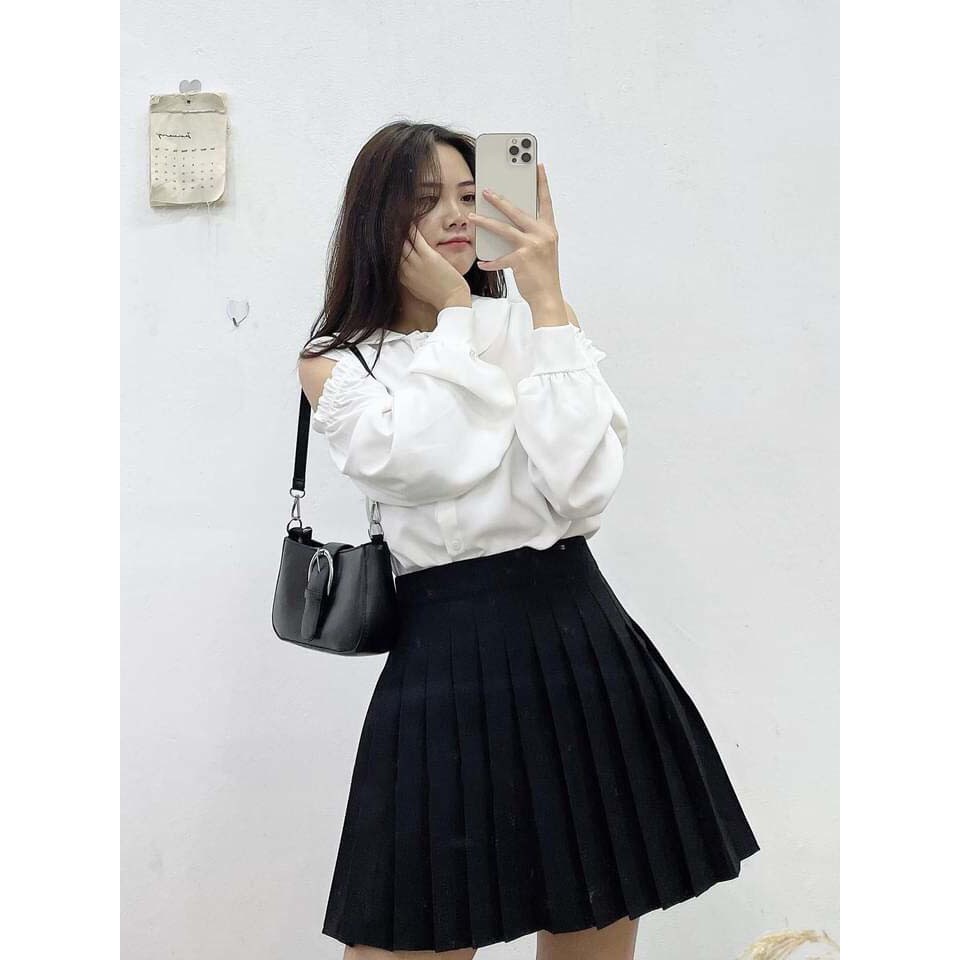 Áo sơ mi hở vai cổ bèo siêu xinh - dáng oversize