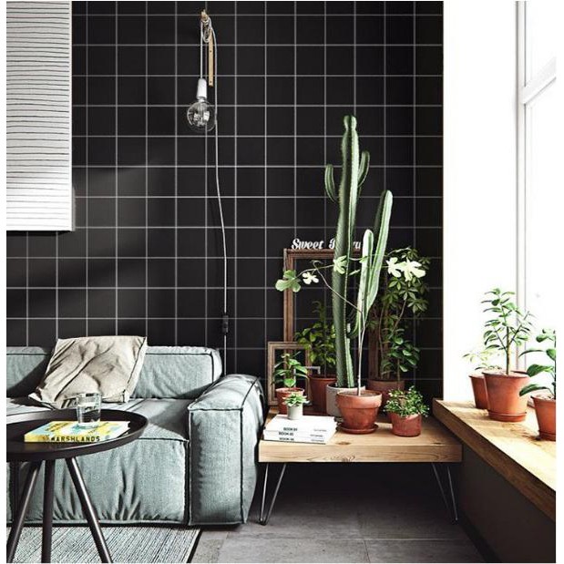 DECAL 1m Giấy dán tường khổ rộng 45cm ( có sẵn keo ) - ô vuông đen đường kẻ trắng | BigBuy360 - bigbuy360.vn