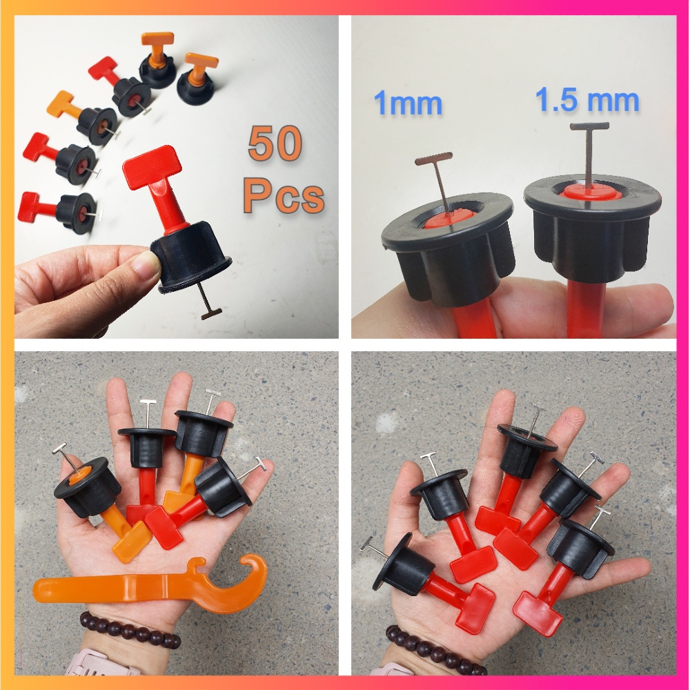 Ke Lát Gạch Dạng Vít Vặn - Gói 50 Chiếc Kèm 01 Cờ Lê - Tái Sử Dụng Được - Mạch Từ 1mm