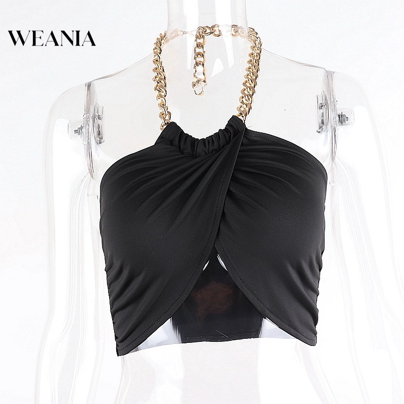 Áo croptop WEANIA D0402 hở lưng phối dây xích thời trang mùa hè cho nữ