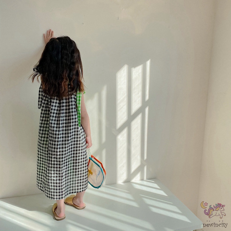 Đầm Hai Dây Họa Tiết Kẻ Sọc Thời Trang Mùa Hè Hàn Quốc Cho Bé Gái