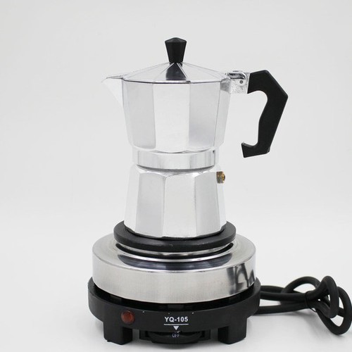 Combo Ấm Cafe Moka Pot Moka 300ml 6 Cup, Bộ Ấm Pha Cafe, Và Bếp Điện Mini 500W  - Đun Các Loại Ấm