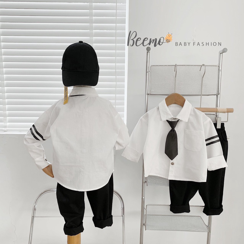 Bộ áo sơ mi cổ trụ quần Kaki Bernie style Hàn Quốc cho bé trai 9-24kg đi học, đi chơi Tết- Riokids BE1