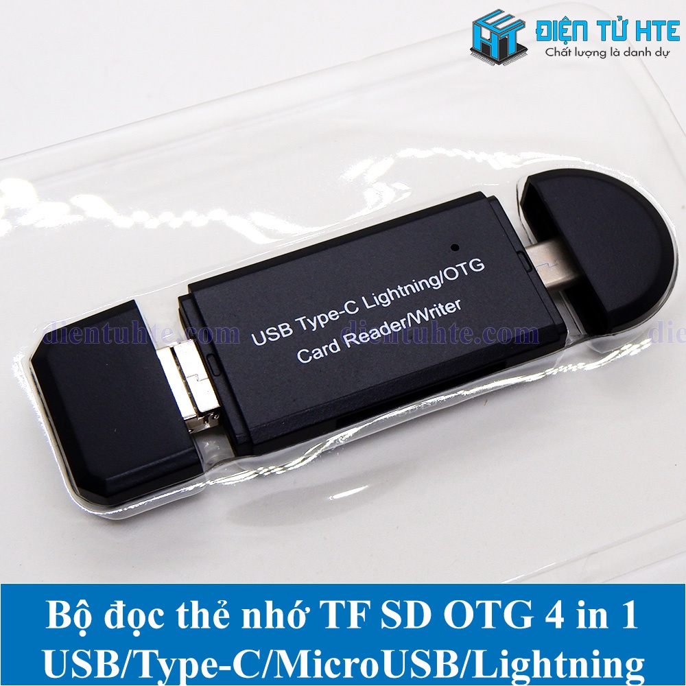 Bộ đọc thẻ nhớ TF SD OTG 4 in 1 USB/Type-C/MicroUSB/Lightning YC-350