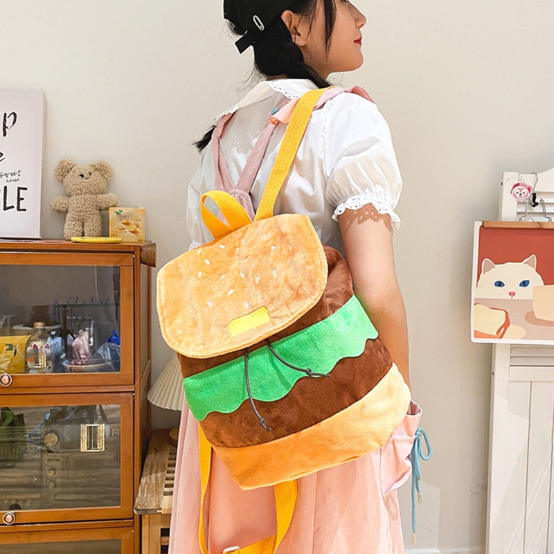 Ba Lô Dây Rút Vải Canvas Sức Chứa Lớn Hình Hamburger Dùng Mua Sắm