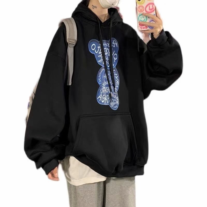 Áo Hoodie Thể Thao Tay Dài In Họa Tiết Gấu Nhỏ Và Chữ Thời Trang Hàn Quốc Cho Nam M-8XL