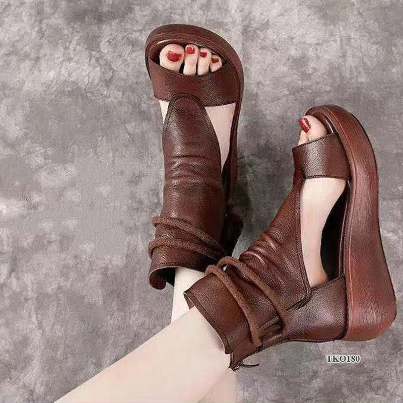 Sandals nữ cao cổ La Mã, Giày da hở ngón sành điệu, siêu êm, tôn dáng, cao 4cm, đi chơi, làm TKO180
