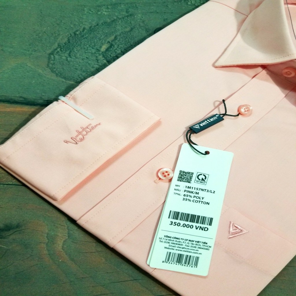 Aó sơ mi nam Việt Tiến dài tay màu Hồng dâu ,chính hãng , cao cấp  - form suông REGULAR - tà bầu