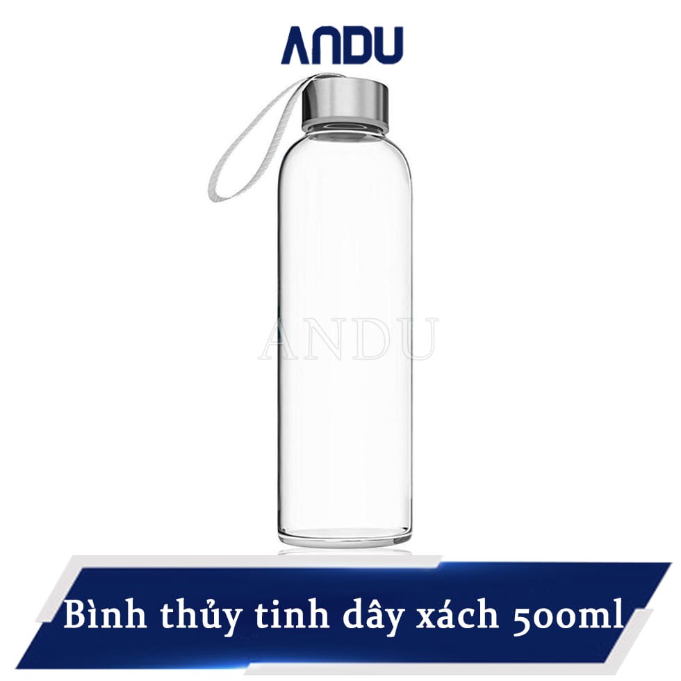 Bình Thủy Tinh Dây Xách 500ml, Chai Thủy Tinh Đựng Nước Giữ Nhiệt