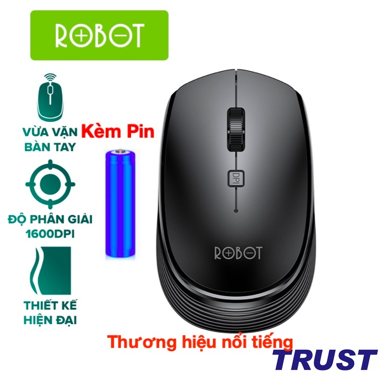 [Kèm Pin] Chuột Quang Không Dây 2.4GHz ROBOT M210 - Cảm Biến Quang Học - Khoảng Cách Tín Hiệu 20m - BH: 1 năm 1 đổi