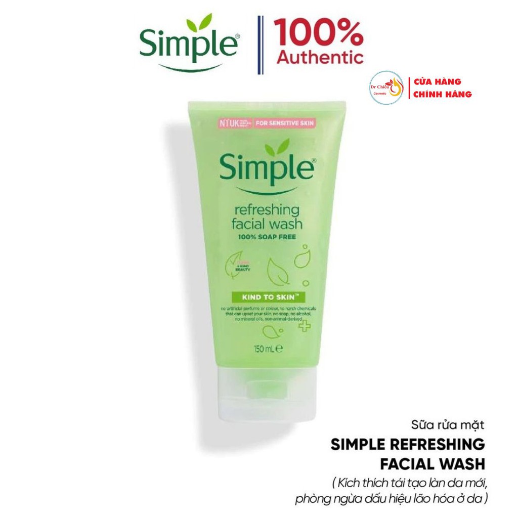 Sữa Rửa Mặt Simple - Tươi Mát Simple Gel Kind To Skin Refreshing Facial Wash Gel 150ml