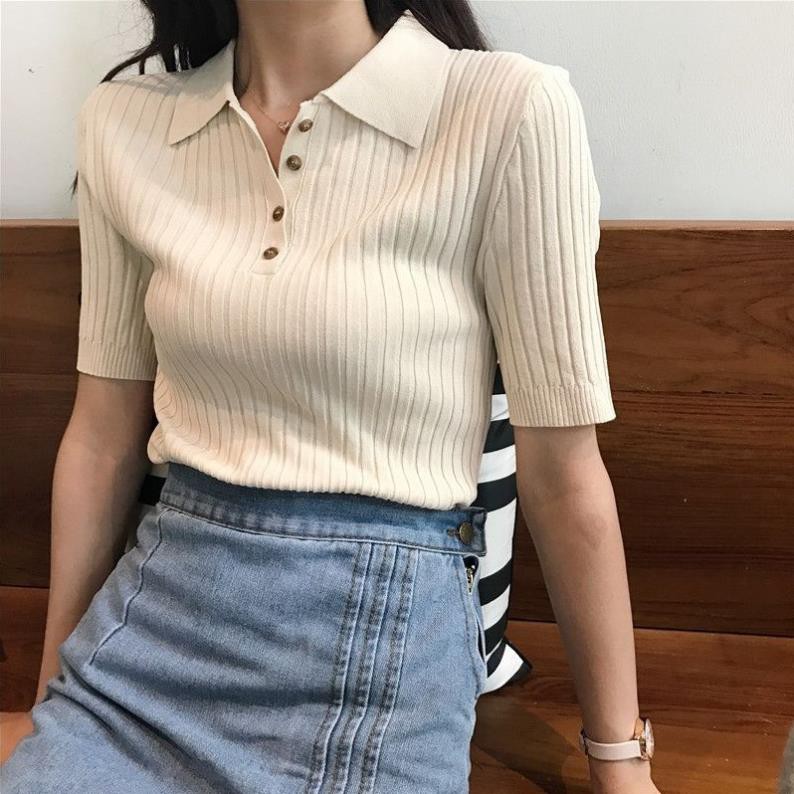 Áo polo ôm dáng tay lỡ mặc phối với chân váy hay quần jean đều xinh - Hàng order ˇ