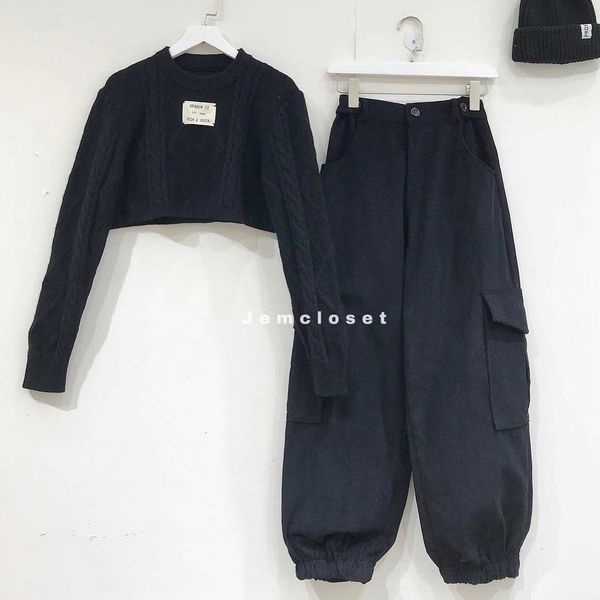 Quần Jogger Nữ Ống Rộng JEM CLOSET Bo Chân Quần Jogger Túi Hộp Nữ PELPAL Chất Nhung Gân Eo Tùy Chỉnh Form Siêu Xinh 2641