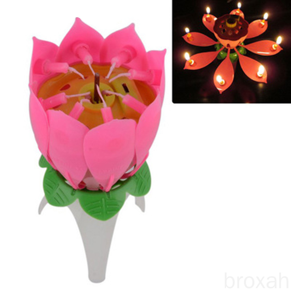 Single Layer Non Rotating Lotus Flower Music Candle for Birthday Party Cake broxah