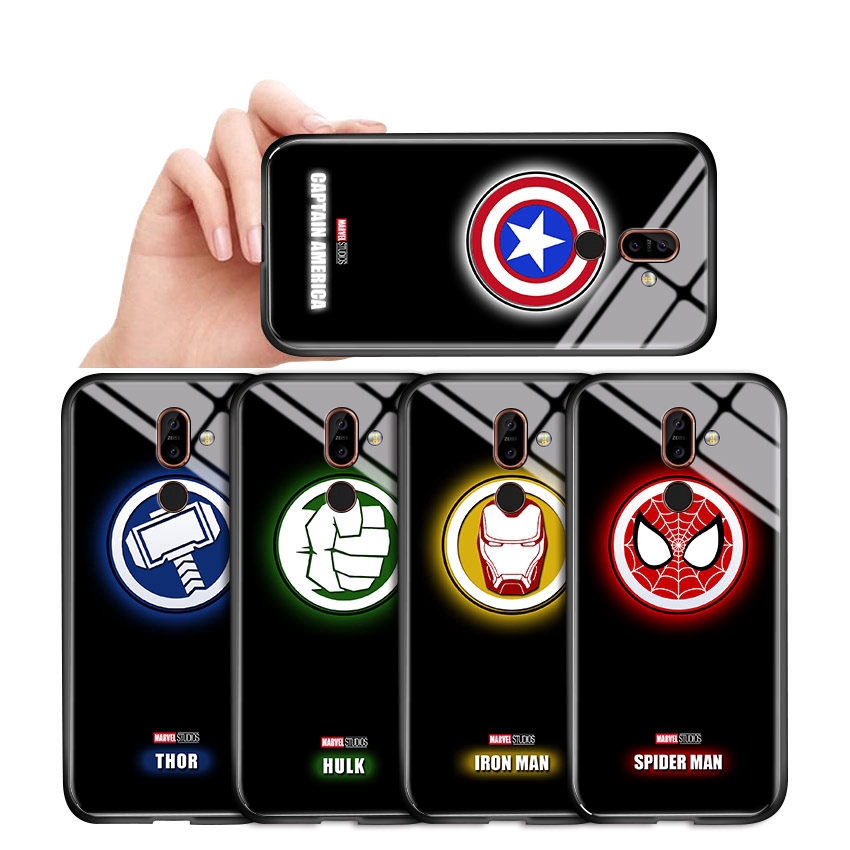 Ốp điện thoại kính dạ quang in hình Marvel Avengers cho Nokia X6 X7 6.1 Plus 7.1 Plus 7 Plus 8.1