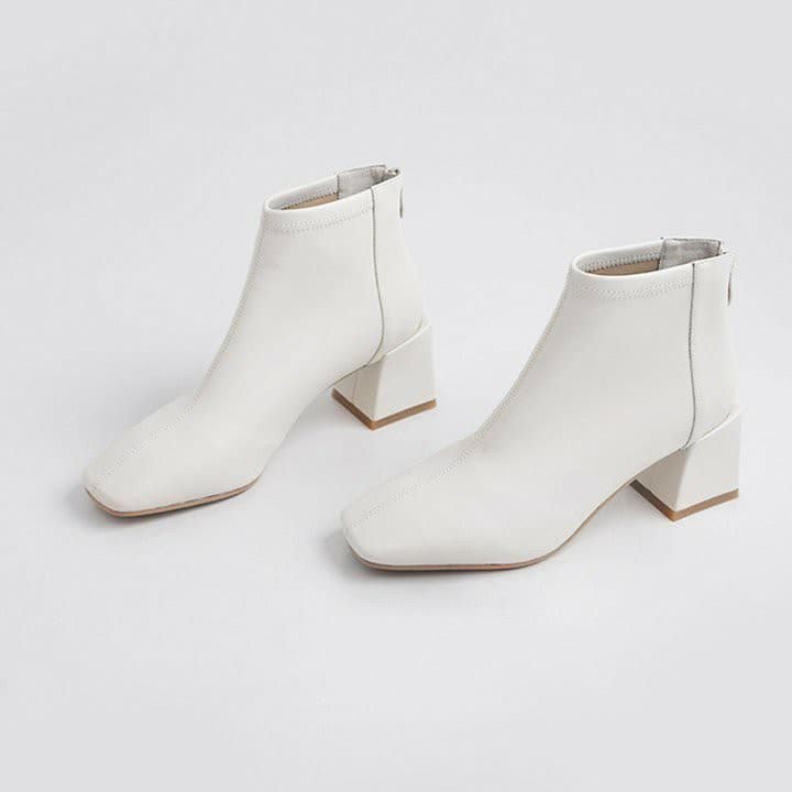 Giày boot nữ cổ ngắn mũi vuông gót tràn viền thời trang cao cấp - Bốt nữ cao 5cm da si mềm bao đẹp