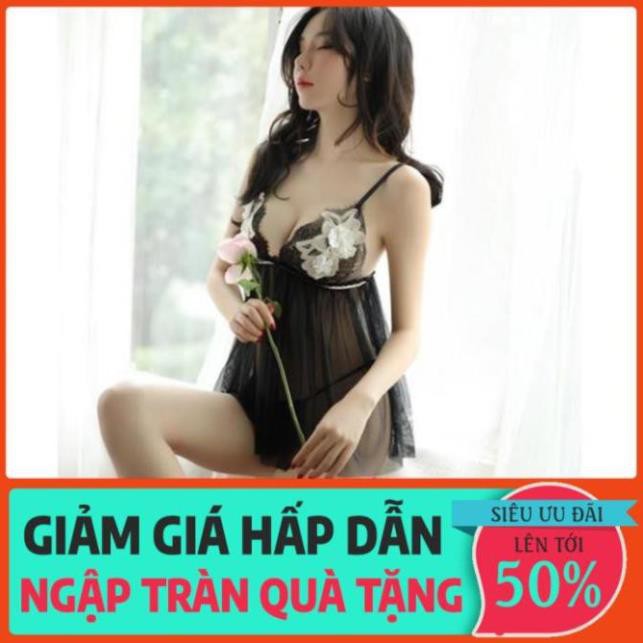 Váy ngủ sexy ngực thêu hoa, áo ngủ 2 dây from ngắn trong suốt gợi cảm TK1929 * 🥇 * *