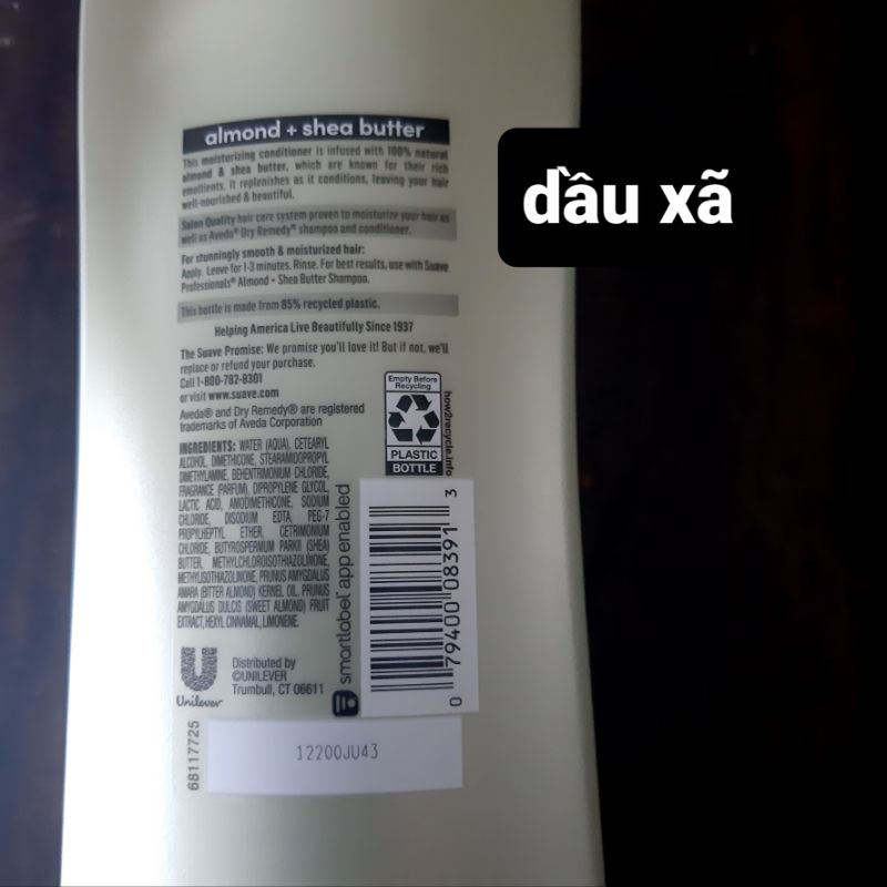 DẦU GỘI/ XÃ TINH CHẤT BƠ HẠNH NHÂN- Suave Professionals Almond  Shea Butter Shampoo  337ml/ 443ml/828ML TỪ MỸ. mẫu mới