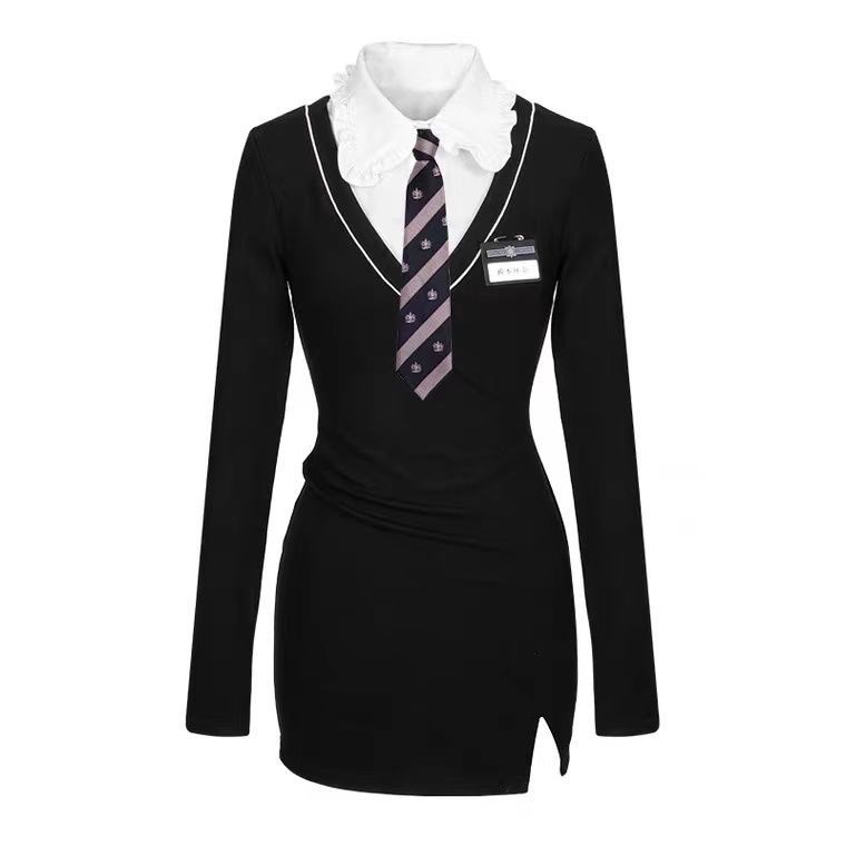 Bộ Đồng Phục Áo Tay Dài Phối Chân Váy Dệt Kim Giả Hai Lớp Phong Cách Preppy Trẻ Trung Mùa Thu