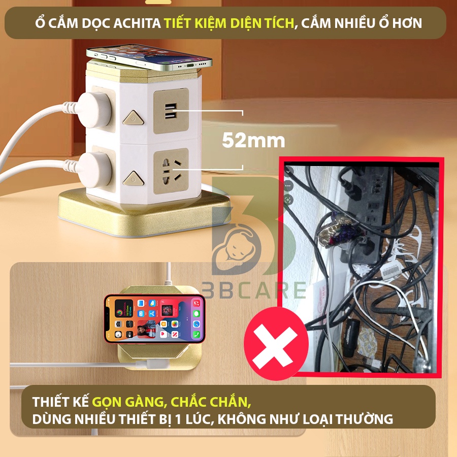 Ổ cắm điện đa năng ACHITA O10 phun nano cao cấp chống chập đoản mạch - Shop 3B Care