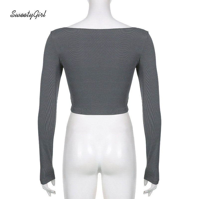 Áo Thun Croptop Tay Dài Cổ Chữ V Dáng Ôm Họa Tiết Ngôi Sao Thời Trang 2022 Quyến Rũ Cho Nữ