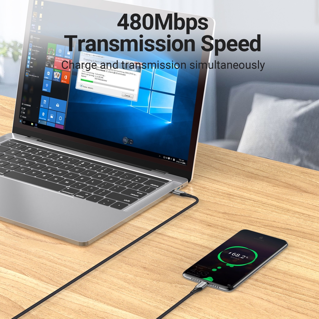 Dây Cáp Sạc Nhanh Vention Cho Laptop, tablet, cellphone USB C Type C PD 60W 3A 480Mbps