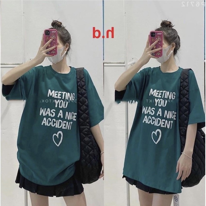 Áo thun Meeting You tay lỡ form rộng unisex, áo phông nam nữ xanh lá phong cách Ulzzang 2022