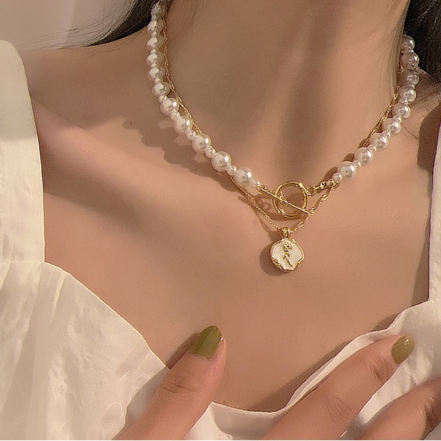 Vòng cổ mạ vàng AY mặt hoa hồng đính hạt ngọc trai thời trang thanh lịch