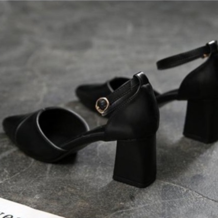 Giày Cao Gót Phong Cách Vintage Cao 5CM 2 Màu Nu, Kem mã XKC26