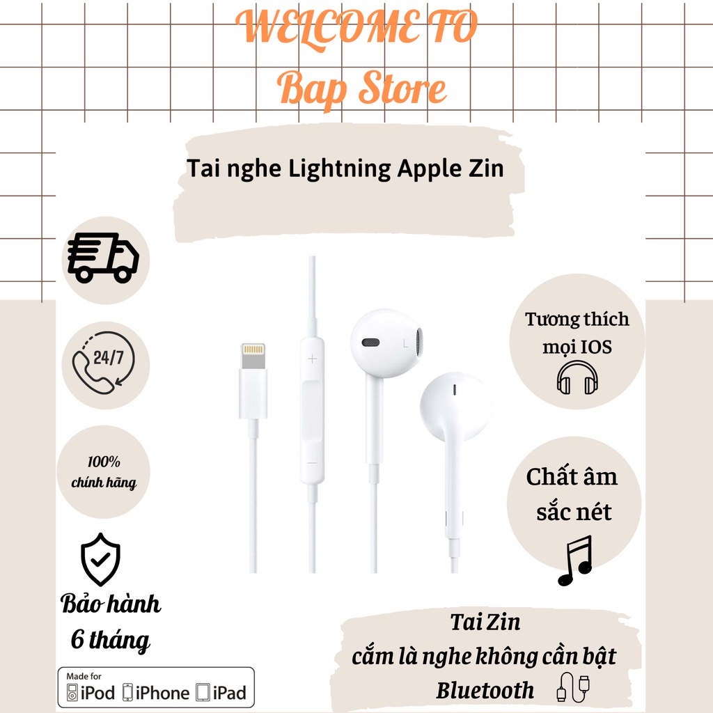 Tai Nghe IP 7 Plus Zin Máy 100%| Nguyên Seal | Dùng Cho IP 7/8/8 Plus/ X/11/12 Bass Ấm | Bảo Hành 6 Tháng | Đổi Trả 1-1