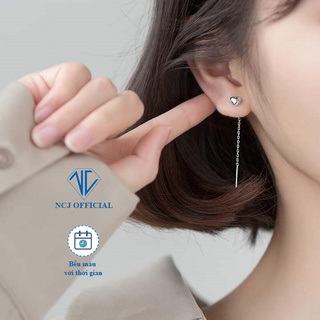 Khuyên tai bạc, bông tai nụ tim bạc dây - ncj silver bt0011