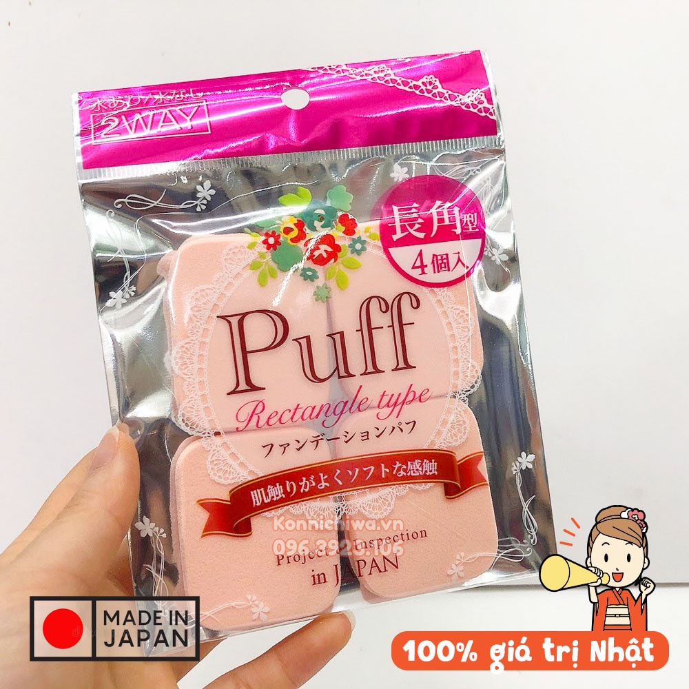 Set 4 miếng mút trang điểm MATOKO 2Way Puff | Mút tán kem nền cao cấp hàng nội địa Nhật