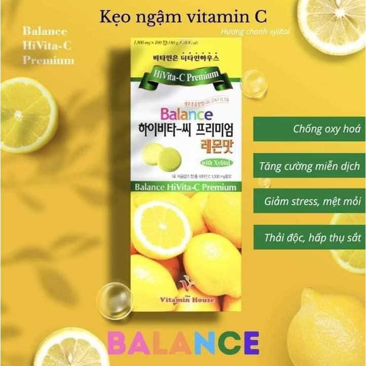 VIÊN NGẬM VITAMIN C BALANCE HiVita-C Premium (kẹo Vitamin C) - dùng cho cả trẻ em và người lớn! Hàm lượng 1000mg/viên